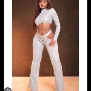 PrettyLittleThing Silver Cut-Out Jumpsuit NWT